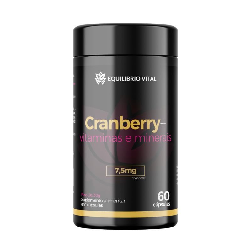 Cranberry Vitaminas e Minerais 60 cápsulas Equilíbrio — embalagem