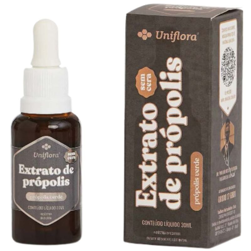 Extrato de Própolis Verde sem Cera 30ml Uniflora — embalagem
