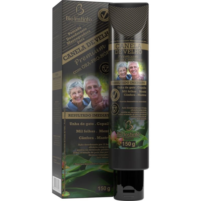 Pomada Massageadora Canela de Velho com Ora-pro-nóbis 150g Bio Instinto — embalagem