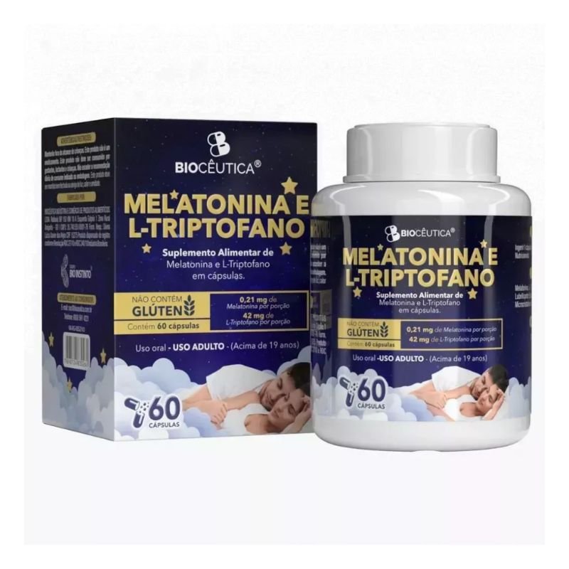 Triptofano + Melatonina 60 Cápsulas 500mg Biocêutica — embalagem