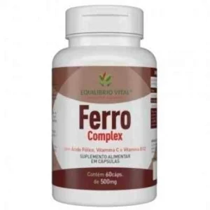 Ferro Complex *Quelato* Com Vit C, B9, B12 e Cobre 60 cápsulas Equilibrio — embalagem